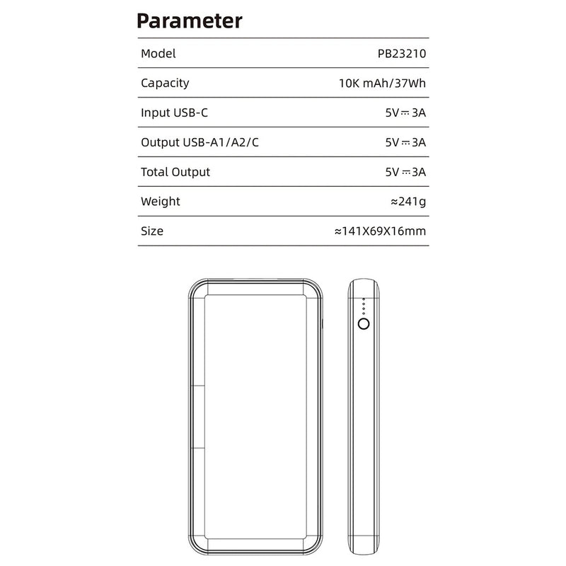 Power Bank 10K mAh (10000mAh)with 3 USB Outputs White