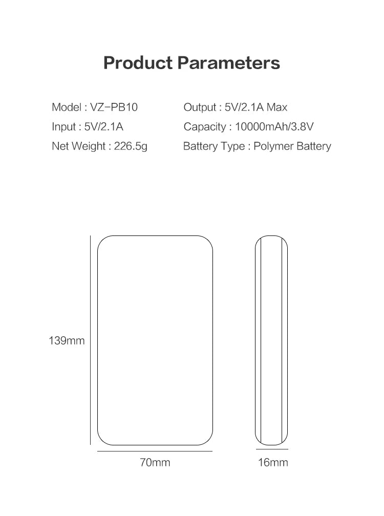 Power Bank 10K mAh (10000mAh)with 3 USB Outputs White